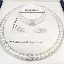 3PCS Imitation Pearl Jewelry Set Silver Crystal Fireball Necklace, Bracelet & Earrings for Brides