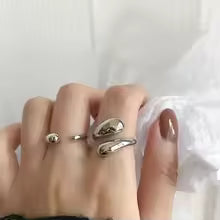 925 Sterling Silver Water Drop Open Ring 18K Gold Plated Elegant Couple Jewelry Gift for Women