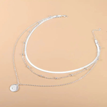 925 Sterling Silver Three-Layer Round Necklace Simple Snake Chain Charm Ball Chain Party Gift For Women's Exquisite Jewelry