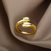 925 Sterling Silver Water Drop Open Ring 18K Gold Plated Elegant Couple Jewelry Gift for Women