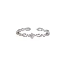 925 Sterling Silver Geometric FourLeaf Clover Zircon Adjustable Opening Ring for Women