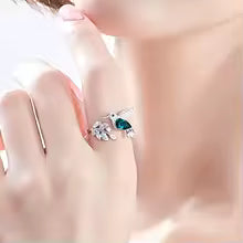 Elegant Blue Stone Hummingbird Adjustable Ring Nature-Inspired Wedding & Party Jewelry for Women