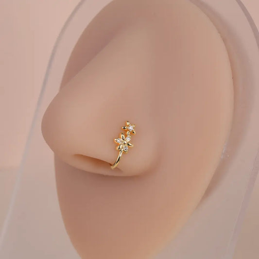 1pc Double Flower Charm No Piercing Copper Inlaid Zircon U-shaped Nose Clip Fake Nose Ring Female No Piercing Piercing Jewelry