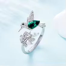 Elegant Blue Stone Hummingbird Adjustable Ring Nature-Inspired Wedding & Party Jewelry for Women