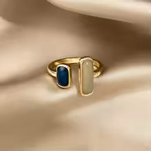 Retro Square Blue Drip Glaze Open Ring Geometric Gold Color Statement Jewelry Gift for Women