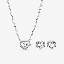 Pandora Sparkling Infinity Heart Collier Stud Earrings & Necklace Set - 50cm