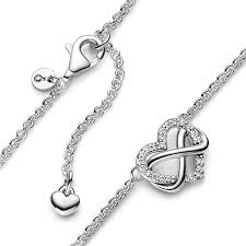 Pandora Sparkling Infinity Heart Collier Stud Earrings & Necklace Set - 50cm