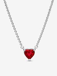 Pandora Sparkling Red Heart Stud Earrings & Heart Halo Pendant Necklace Set - 45cm