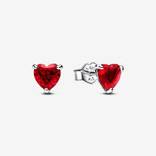 Pandora Sparkling Red Heart Stud Earrings & Heart Halo Pendant Necklace Set - 45cm