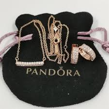Pandora Timeless Pavé Double-row Hoop Earrings & Bar Collier Necklace Set – 45CM