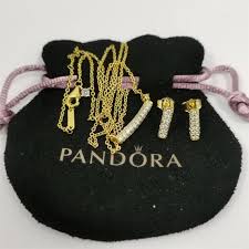 Pandora Timeless Pavé Single-row Bar Stud Earrings & Collier Necklace Set – 45CM