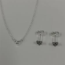 Pandora Triple Stone Heart Necklace & Earrings Jewelry Set – 45cm