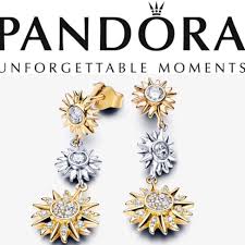 Pandora Two-Tone Sparkling Triple Sun Drop Earrings – Elegant Gold & Silver Dangle Jewelry for Women
