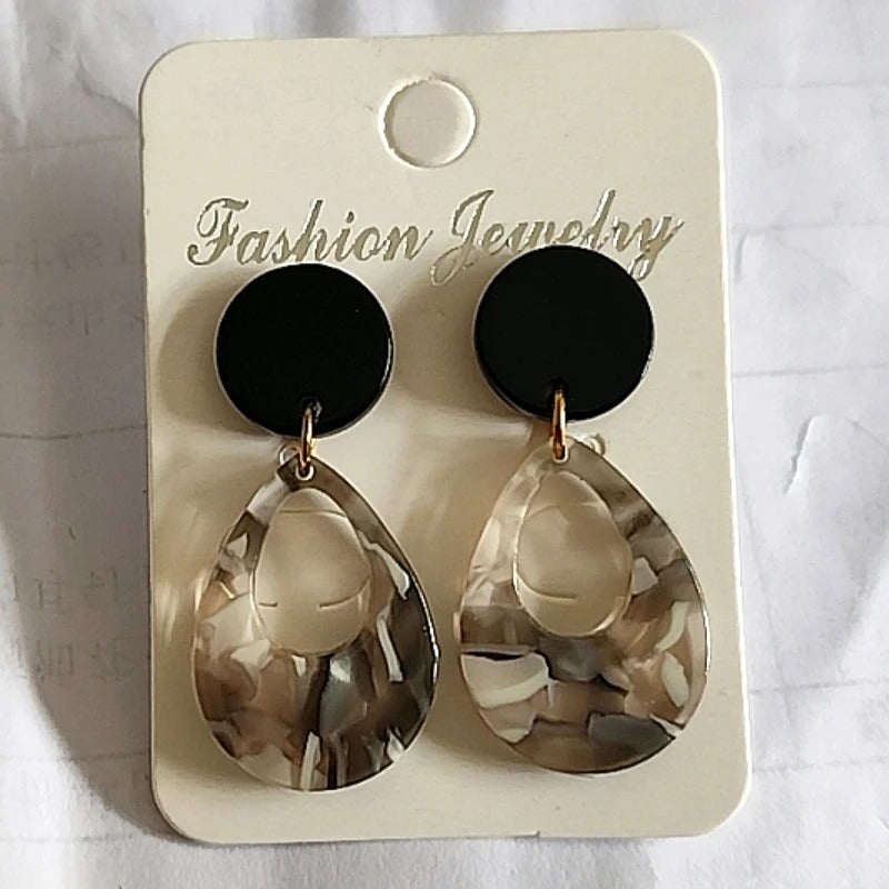 Hollow Water Droplet Dangle Earrings Black Acrylic Women