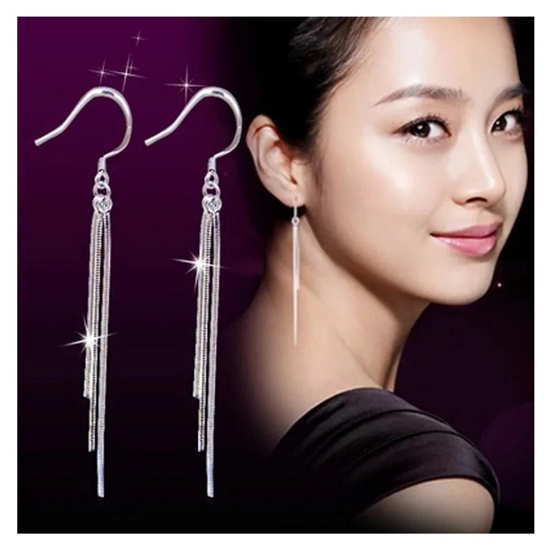 Exaggerated Silver Tassel Earrings Long Drop Water Style Women
