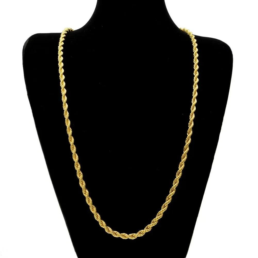 18K Gold Necklace 3MM Twisted Rope Twist Electroplating Chain for Men Women Wedding Jewelry Gifts