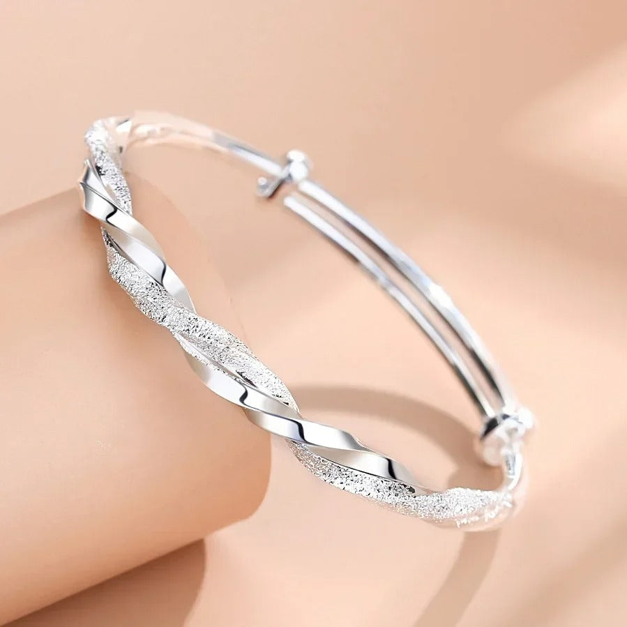 Silver Twisted Woven Bracelet Women’s Luxury Jewelry