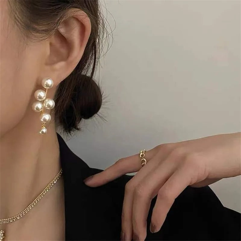 New Fashion Korean Oversized White Pearl Drop Earrings for Women Girls Bohemian Golden Round Zircon Wedding Earring Jewelry Gift