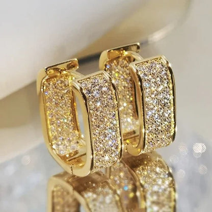 Women’s CZ Paved Hoop Earrings Metal Silver Gold Versatile Jewelry