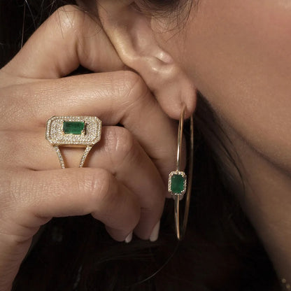 Big Gold Hoop Earrings with Green Rectangle for Women