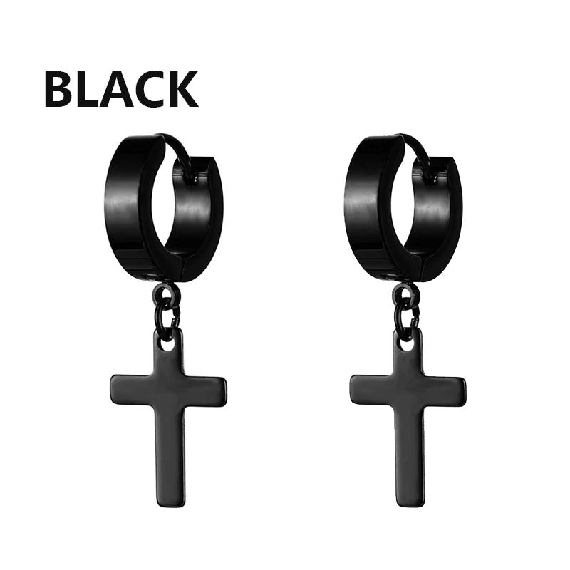 Men & Women Punk Gothic Cross Star Hoop Earrings Stainless Steel