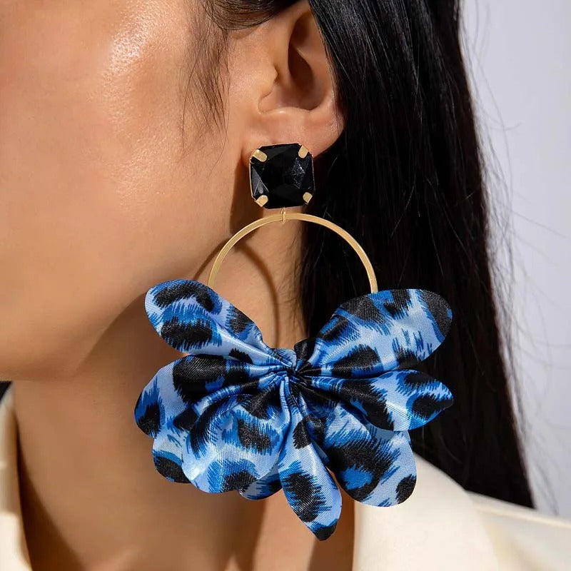 Retro Leopard Print Drop Earrings Black Crystal Geometric Women