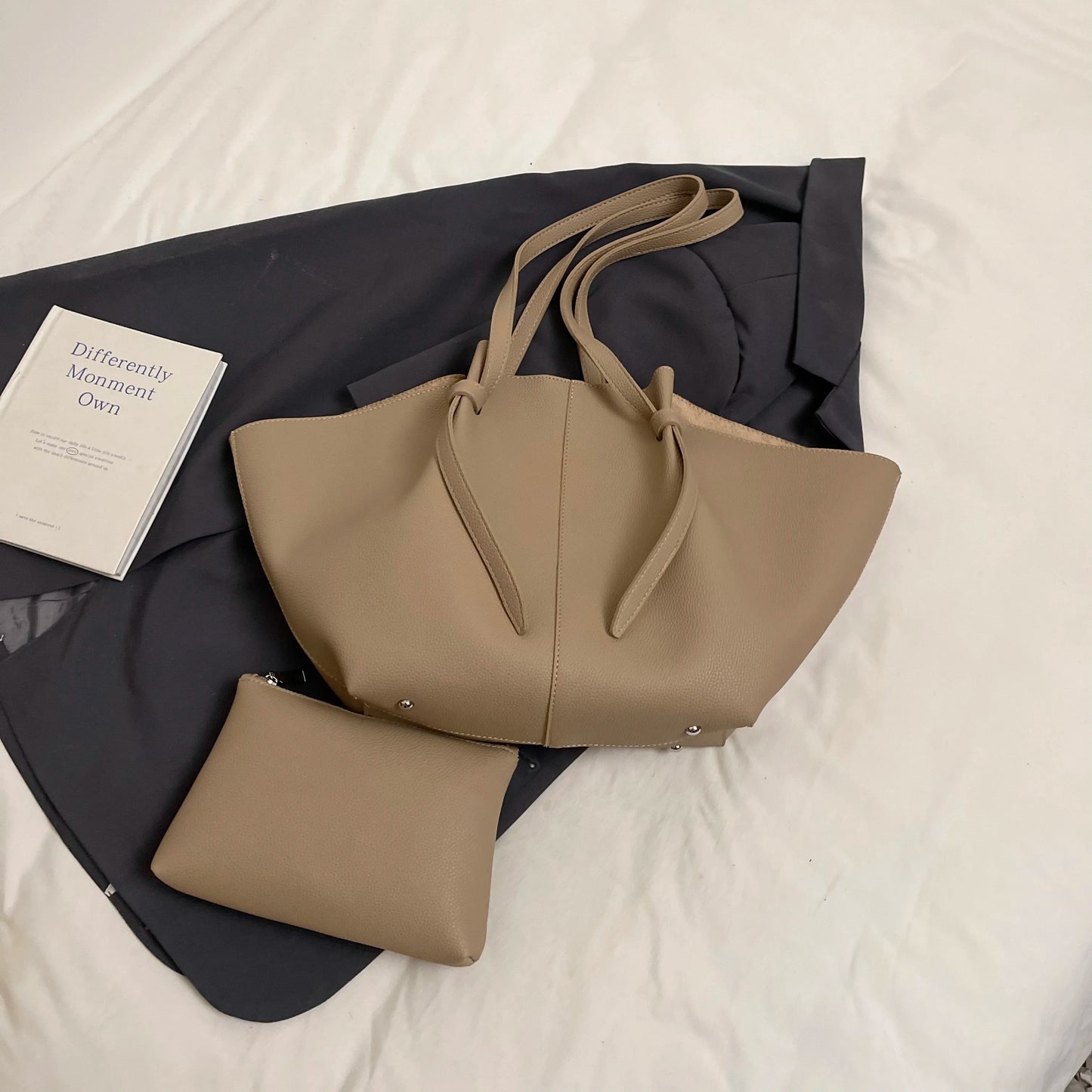 Luxury 2-in-1 Soft PU Leather Shoulder Tote Set Large Shopper Bag