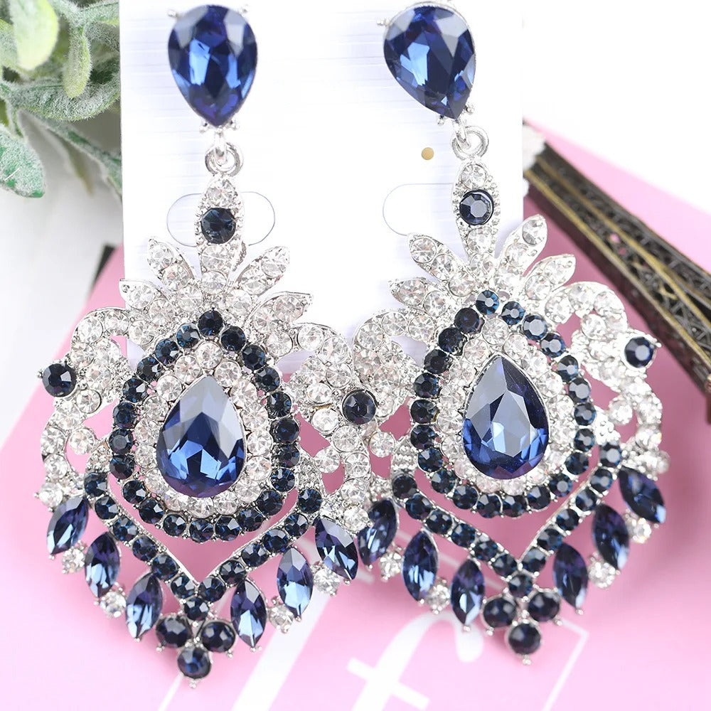 Vintage Statement Jewelry Wedding Long Green Emerald Crystal Rhinestone Chandelier Dangle Drop Earrings for Women
