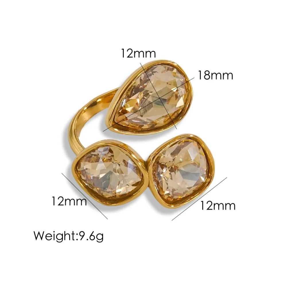Fashion Jewelry Open Rings Gold Plated Stainless Steel Simple Multi-Color Crystal Ring For Women Jewelry