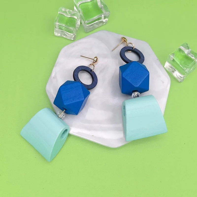 Ethnic Statement Long Wood Bead Earrings for Women Party
