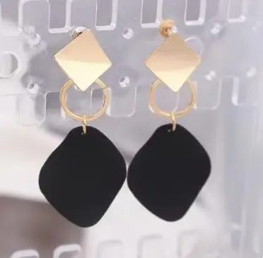 Double Color Rhombus Dangle Earrings Women Hollow Golden Jewelry