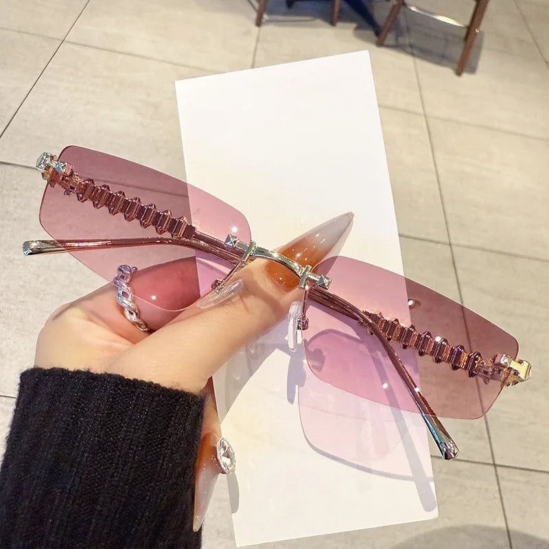 Rimless Cat Eye Metal Sunglasses for Women and Men