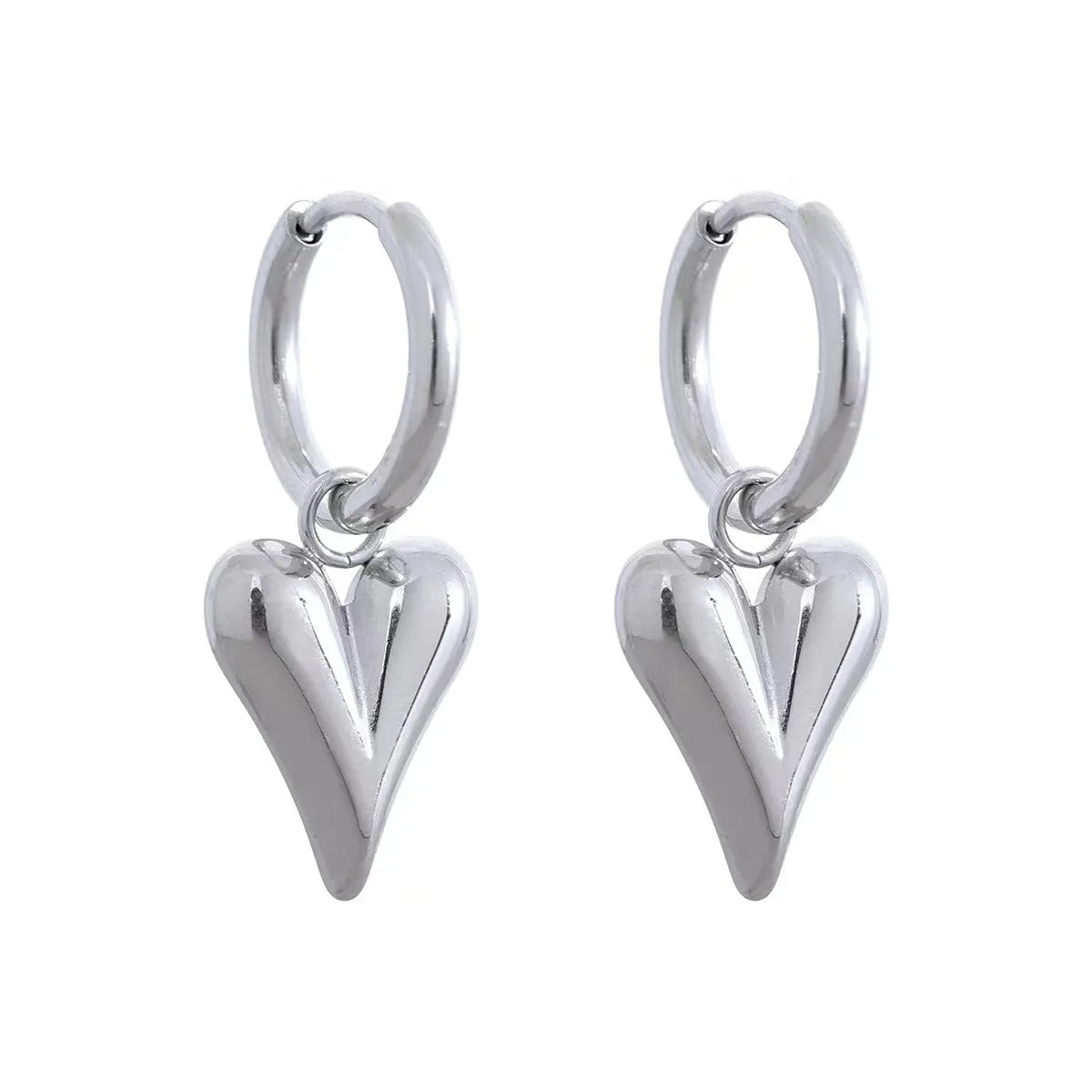 Retro Love Heart Stud Earrings Gold Stainless Steel Women Jewelry