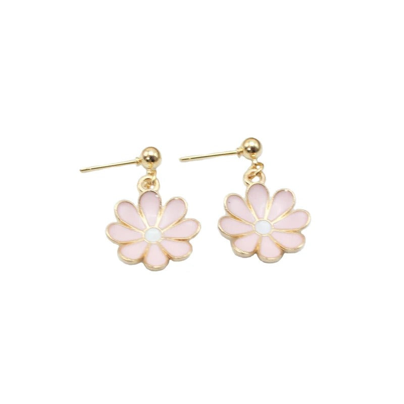 Delicacy Gold Color White Daisy Sunflower Drop Earring for Women Long Dangle Simple Everyday Holiday Gift Her Bridesmaid Jewelry