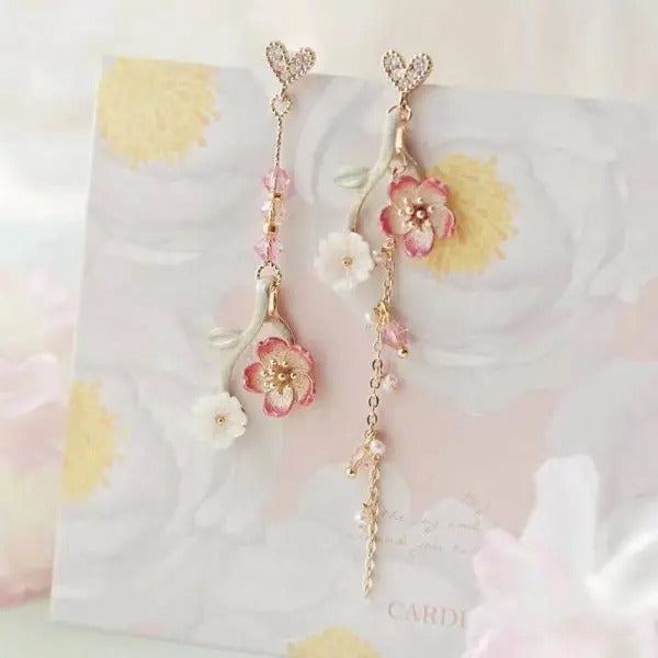 2025 New Korean Style Flower Dangle Earrings for Women Shiny Rhinestone Long Tassel Cute Cat Earring Sweet Jewelry