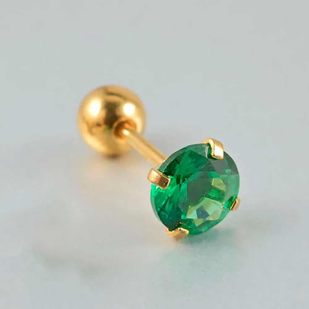 1PC Emerald green stud earrings May Birthstone studs Golden stud earrings tiny stud earrings small studs cartilage helix earring
