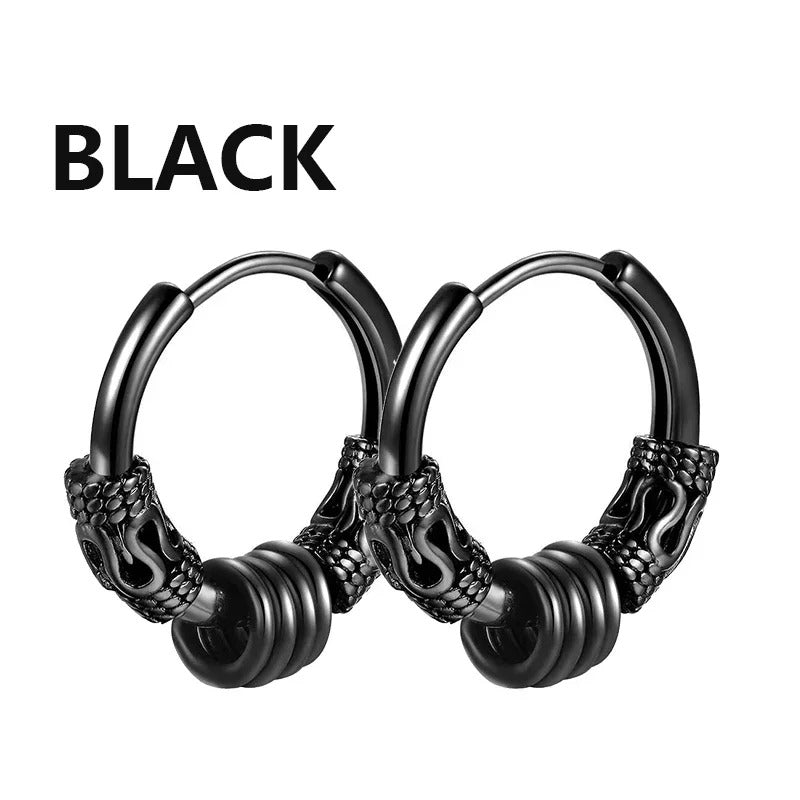 Round Circle Totem Hoop Earrings Stainless Steel Men Women Jewelry