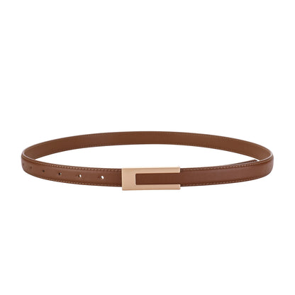 Real Leather Thin Belt Women Fashion  Gold Metal Black White Belt Female Jeans Dress Accessories Waistband Skinny Girdle