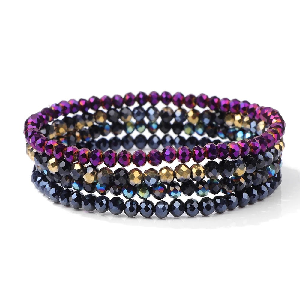 4Pcs/set Shinning Crystal Beads Elastic Bracelet Colorful Crystal Glass Beaded Bracelet Bangles Set For Women