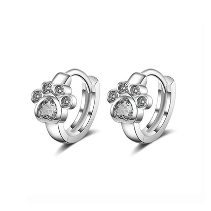 Colorful Copper Zirconia Cat Dog Paw Hoop Earrings Women Jewelry