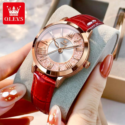 OLEVS Women’s Quartz Watch Flowing Crystal Roman Numerals