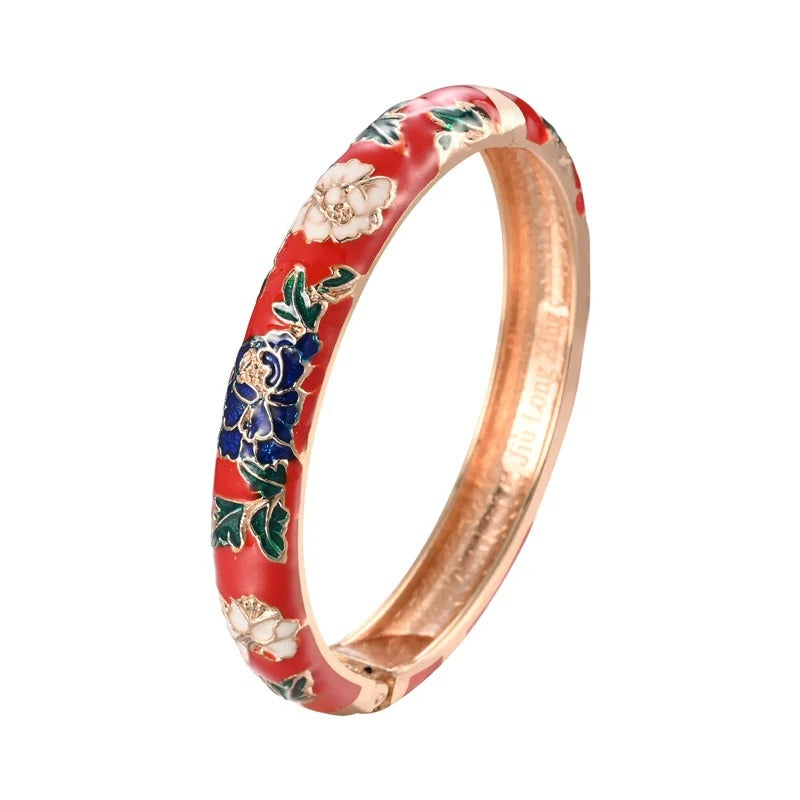 Women’s Enameled Flower Bracelet African Indian Chinese Jewelry