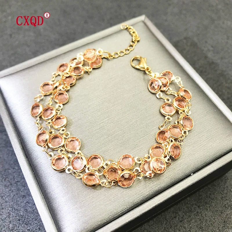 Beautiful Fashion Multicolor Stainless Steel Glass Copper Combination Golden Bracelets For Women Girls  Gift