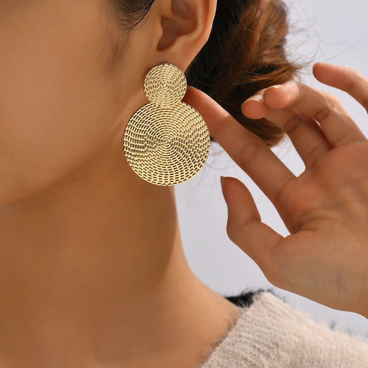 Trendy Geometric Metal Round Earrings For Women Fashion Wedding Jewelry