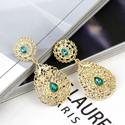 Gold Color Morocco Earring For Women Arabic Bride Wedding Jewelry Crystal Drop Earring
