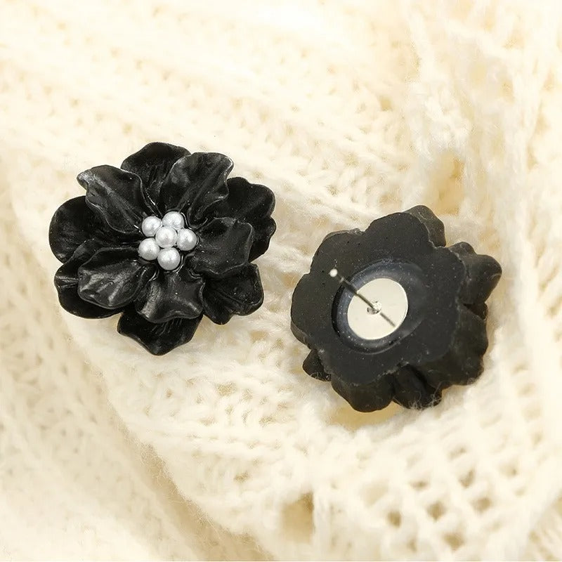 Orange White Green Floral Resin Stud Earrings Women Fashion