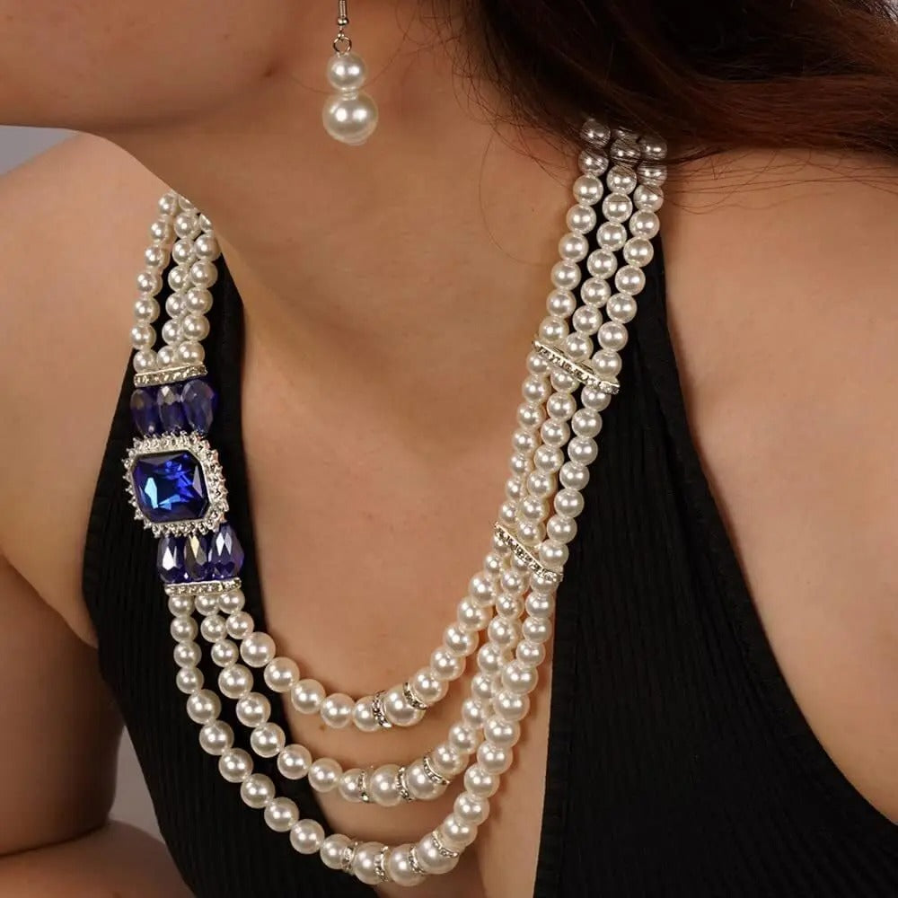 Bridal Pearl & Rhinestone Jewelry Set Trendy Party Accessories