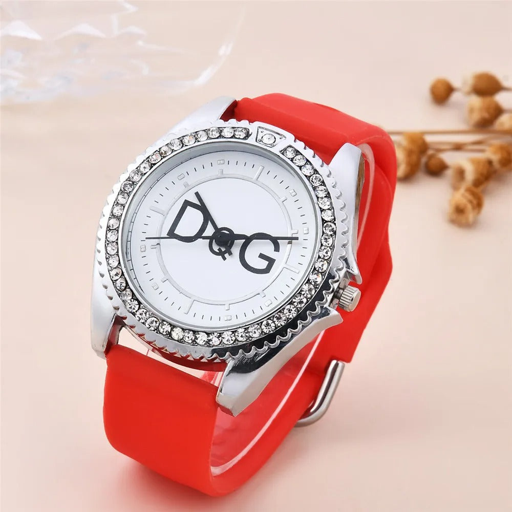 Luxury DQG Women’s Watch Leather Strap Rhinestone Inlay Quartz