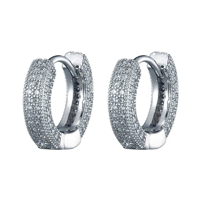 Hip Hop 1Pair Bling Round Zircon Micro Paved Iced Out Rhinestone CZ Stone Stud Earring Copper Earrings Jewelry