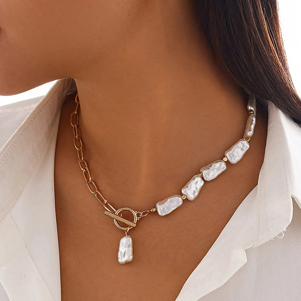 Trend Elegant Jewelry Wedding Baroque Pendant Necklace For Women Fashion Imitation Pearl Geometry Chain Choker Necklace
